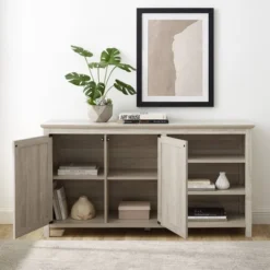 58" Diagonal Grooved Door Sideboard With Open Storage - Saracina Home -HOMES: Inside + Out Store GUEST 04550eef a4a8 452e a5ce 387af7746eaf