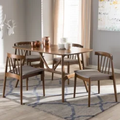 5pc Wyatt Midcentury Modern Walnut Wood Dining Set Beige/Brown - Baxton Studio -HOMES: Inside + Out Store GUEST 0485dc86 a81e 46d6 9051 d7740eb7f591