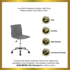 Emma And Oliver Low Back Designer Armless Ribbed Swivel Task Office Chair -HOMES: Inside + Out Store GUEST 0631b47a d270 49cc 9360 56641228645b