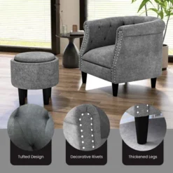 Costway Modern Accent Chair With Ottoman Armchair Barrel Sofa Chair With Footrest Grey 19 Costway Modern Accent Chair With Ottoman Armchair Barrel Sofa Chair With Footrest Grey -HOMES: Inside + Out Store GUEST 0d79f529 497d 4298 be2e a5393d56a140