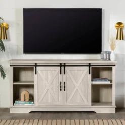 Modern Transitional Sliding Barndoor TV Stand For TVs Up To 65"- Saracina Home -HOMES: Inside + Out Store GUEST 0fb4c269 34db 4148 b22d a4215d039ada