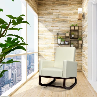 Tangkula 2-in-1 Upholstered Rocking Chair With Wood Leg & Pillow Relax Sofa Chair Light Grey/Beige/Dark Gray 4 Tangkula 2-in-1 Upholstered Rocking Chair With Wood Leg & Pillow Relax Sofa Chair Light Grey/Beige/Dark Gray - Image 2