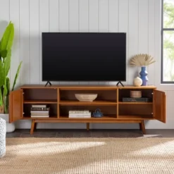 Solid Wood Mid-Century Modern TV Stand For TVs Up To 80" - Saracina Home -HOMES: Inside + Out Store GUEST 13d172c2 7522 436c b47e 043357d4492b