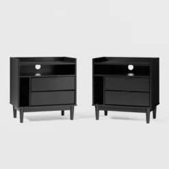 2pk Mid-Century Modern Solid Wood 2 Drawer Storage Nightstands - Saracina Home -HOMES: Inside + Out Store GUEST 1f73b353 865e 4131 a376 6364f0459882