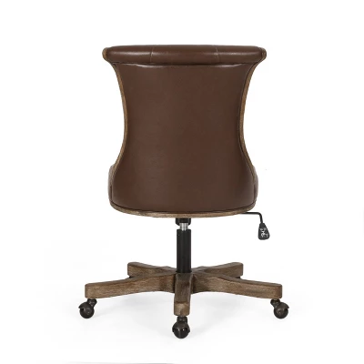 Coulee Contemporary Upholstered Roll Back Swivel Office Chair Dark Brown/Natural - Christopher Knight Home 9 Coulee Contemporary Upholstered Roll Back Swivel Office Chair Dark Brown/Natural - Christopher Knight Home - Image 7