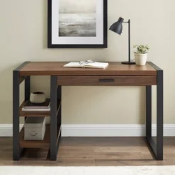 48" Industrial Farmhouse Tech Desk With USB Dark Walnut - Saracina Home -HOMES: Inside + Out Store GUEST 2da0d29c b949 462a a21b f88d048fd8f1