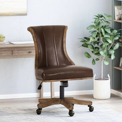 Coulee Contemporary Upholstered Roll Back Swivel Office Chair Dark Brown/Natural - Christopher Knight Home 3 Coulee Contemporary Upholstered Roll Back Swivel Office Chair Dark Brown/Natural - Christopher Knight Home