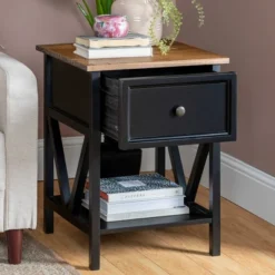 Set Of 2 Farmhouse Single Drawer V Frame Nightstands - Saracina Home -HOMES: Inside + Out Store GUEST 37e94c5e 823d 4fff b6b8 c64e0f45834b