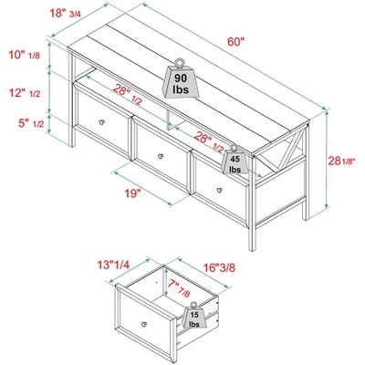 Farmhouse 3 Drawer Wood TV Stand For TVs Up To 65" - Saracina Home 7 Farmhouse 3 Drawer Wood TV Stand For TVs Up To 65" - Saracina Home - Image 5