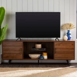 2 Door Mid-Century Modern Wood Storage TV Stand For TVs Up To 80" - Saracina Home 33 2 Door Mid-Century Modern Wood Storage TV Stand For TVs Up To 80" - Saracina Home -HOMES: Inside + Out Store GUEST 474e4bb8 d0cb 4809 ba15 d0ecb3aa5ec4