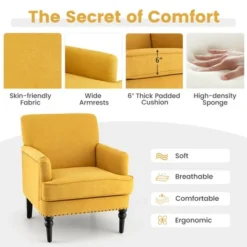Tangkula Set Of 2 Modern Accent Chair Upholstered Sofa Chair W/ Rubber Wood Legs Yellow -HOMES: Inside + Out Store GUEST 4a19594f 9bc1 4a20 ad2b f73a26271abd