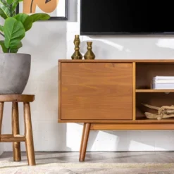 Solid Wood Mid-Century Modern TV Stand For TVs Up To 65" - Saracina Home -HOMES: Inside + Out Store GUEST 4afdac7b ce07 40a9 92de c6ef5784b45e