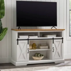 Transitional Sliding Barndoor Highboy TV Stand For TVs Up To 58" - Saracina Home -HOMES: Inside + Out Store GUEST 4c19d460 b0f1 4bd4 adae 7d662cd1c88d