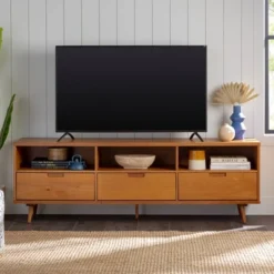 Cara 3 Drawer Mid-Century Modern 3 Drawer TV Stand For TVs Up To 80" - Saracina Home -HOMES: Inside + Out Store GUEST 4d0aac2c 9b89 4300 b722 f3e9cc07eded