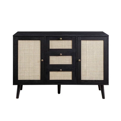 Modern Boho Wood And Rattan Storage Sideboard Black - Saracina Home 4 Modern Boho Wood And Rattan Storage Sideboard Black - Saracina Home - Image 2