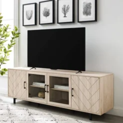 Vik Modern Boho 4 Door Herringbone TV Stand For TVs Up To 80" - Saracina Home -HOMES: Inside + Out Store GUEST 530194cb a341 4baf 923d 18f7438961b6