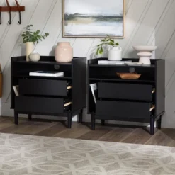 2pk Mid-Century Modern Solid Wood 2 Drawer Storage Nightstands - Saracina Home -HOMES: Inside + Out Store GUEST 559c5ca6 af7e 4136 9a5f 989a82141900