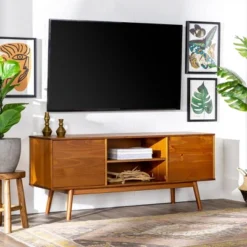 Solid Wood Mid-Century Modern TV Stand For TVs Up To 65" - Saracina Home -HOMES: Inside + Out Store GUEST 55d038af 42a5 438d 8b74 91f0ac9cc7f7