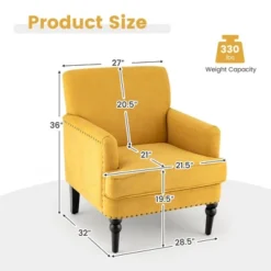 Tangkula Set Of 2 Modern Accent Chair Upholstered Sofa Chair W/ Rubber Wood Legs Yellow -HOMES: Inside + Out Store GUEST 59a0fbbd c8d4 4381 9b84 49c42ed1e4f6