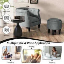 Costway Modern Accent Chair With Ottoman Armchair Barrel Sofa Chair With Footrest Grey 18 Costway Modern Accent Chair With Ottoman Armchair Barrel Sofa Chair With Footrest Grey -HOMES: Inside + Out Store GUEST 5e46b428 def6 4da3 8c44 9d0a97d19038