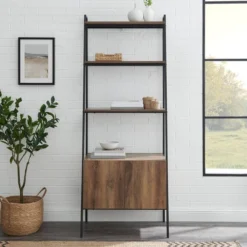 72" Open Shelf And Closed Storage Cabinet Ladder Bookcase - Saracina Home -HOMES: Inside + Out Store GUEST 63ba128c 347b 49bc b7d3 5a205f7232df