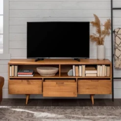 Cara Mid-Century Modern 3 Drawer TV Stand For TVs Up To 65" - Saracina Home 33 Cara Mid-Century Modern 3 Drawer TV Stand For TVs Up To 65" - Saracina Home -HOMES: Inside + Out Store GUEST 6406604d 1ec4 4548 a085 d7d44d4bfcce