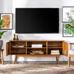 Solid Wood Mid-Century Modern TV Stand For TVs Up To 65" - Saracina Home -HOMES: Inside + Out Store GUEST 686002c1 8c90 4149 bce4 d40fc12f1038