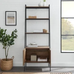 72" Open Shelf And Closed Storage Cabinet Ladder Bookcase - Saracina Home -HOMES: Inside + Out Store GUEST 6884917e 6feb 464d 9a56 e3dd05df4cc1