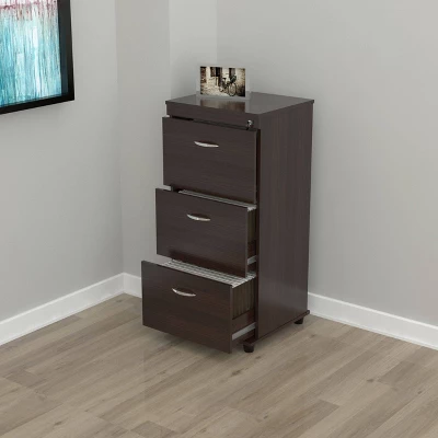 40.16" 3 Drawer Locking File Cabinet Espresso - Inval 4 40.16" 3 Drawer Locking File Cabinet Espresso - Inval - Image 2