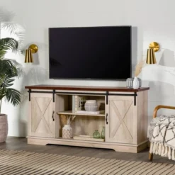 Modern Transitional Sliding Barndoor TV Stand For TVs Up To 65"- Saracina Home -HOMES: Inside + Out Store GUEST 6cfa14d3 36c0 4768 9784 c3a77c7e184f