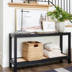 Console Table With Woven Rattan Shelf Black - Threshold™ Designed With Studio McGee -HOMES: Inside + Out Store GUEST 6e7f68b7 50c5 44c5 965d a4d52aa919cd