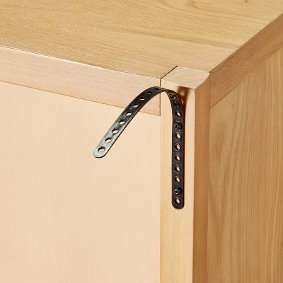 Grooved Wood With Glass 4-Door Sideboard Buffet Cabinet- Natural - Hearth & Hand™ With Magnolia 7 Grooved Wood With Glass 4-Door Sideboard Buffet Cabinet- Natural - Hearth & Hand™ With Magnolia - Image 5