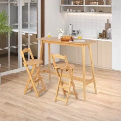 Costway Set Of 4 Bamboo Folding Barstools Counter Height Dining Chairs Installation Free -HOMES: Inside + Out Store GUEST 7004db85 97cc 42ae 9533 c8264c618da5