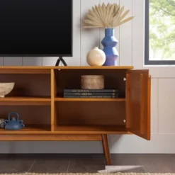 Solid Wood Mid-Century Modern TV Stand For TVs Up To 80" - Saracina Home -HOMES: Inside + Out Store GUEST 718deacd a6aa 48d3 a2de dc60399694ef