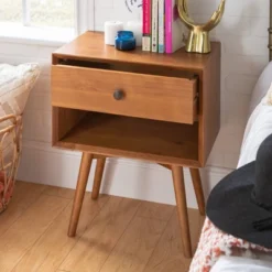 Greenberg 1 Drawer Mid-Century Modern Solid Wood Nightstand - Saracina Home -HOMES: Inside + Out Store GUEST 7acf3373 e0cd 4483 8953 f995e28697c0