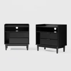 2pk Mid-Century Modern Solid Wood 2 Drawer Storage Nightstands - Saracina Home -HOMES: Inside + Out Store GUEST 7ec02fdf f38c 4ef2 8a65 1390845091ae