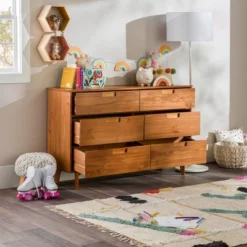 Mid-Century Modern Groove Wood 6 Drawer Dresser - Saracina Home -HOMES: Inside + Out Store GUEST 7faaf4e0 3bb4 4268 99ad 0f6342d872ce