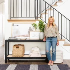 Console Table With Woven Rattan Shelf Black - Threshold™ Designed With Studio McGee -HOMES: Inside + Out Store GUEST 8850858f 6d86 4502 8112 f583beb8eb20