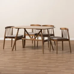5pc Wyatt Midcentury Modern Walnut Wood Dining Set Beige/Brown - Baxton Studio -HOMES: Inside + Out Store GUEST 8a16d0ec 2bab 4fac ae52 2314bae203f1