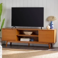 Solid Wood Mid-Century Modern TV Stand For TVs Up To 80" - Saracina Home -HOMES: Inside + Out Store GUEST 8b7506fc 5e20 44b3 838f e44d2919b468
