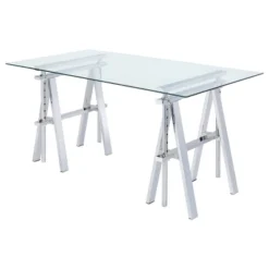 Statham Glass Top Adjustable Sawhorse Standing Desk Chrome - Coaster -HOMES: Inside + Out Store GUEST 8f725f4c e81e 4aac bcc9 d29262a38211