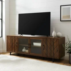 Vik Modern Boho 4 Door Herringbone TV Stand For TVs Up To 80" - Saracina Home -HOMES: Inside + Out Store GUEST 9063eb92 b49a 4de7 8042 61e07cd7b281