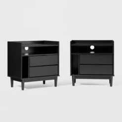 2pk Mid-Century Modern Solid Wood 2 Drawer Storage Nightstands - Saracina Home -HOMES: Inside + Out Store GUEST 90b51515 663a 4264 a749 f3758d2e0dcf