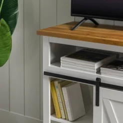 Transitional Sliding Barndoor Highboy TV Stand For TVs Up To 58" - Saracina Home -HOMES: Inside + Out Store GUEST 9668399f e5a7 419a a34e f0354846aab9