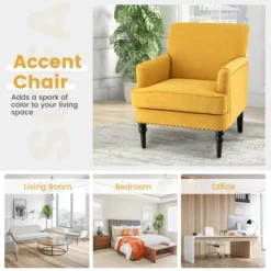 Tangkula Set Of 2 Modern Accent Chair Upholstered Sofa Chair W/ Rubber Wood Legs Yellow -HOMES: Inside + Out Store GUEST 9704762d fe40 4a81 84d6 7c6ae26dcb9b