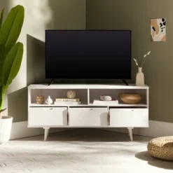 Cara Mid-Century Modern 3 Drawer Corner TV Stand For TVs Up To 58" - Saracina Home 40 Cara Mid-Century Modern 3 Drawer Corner TV Stand For TVs Up To 58" - Saracina Home -HOMES: Inside + Out Store GUEST 99387a85 c456 4a52 b086 1c507b93c8b5