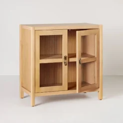 Grooved Wood With Glass 2-Door Cabinet - Natural - Hearth & Hand™ With Magnolia -HOMES: Inside + Out Store GUEST 9aa7705a c66f 495b 80dd 55470dae1fa8