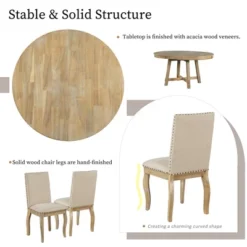 5 PCS Round Wood Extendable Dining Table Set With 4 Upholstered Dining Chairs-ModernLuxe 20 5 PCS Round Wood Extendable Dining Table Set With 4 Upholstered Dining Chairs-ModernLuxe -HOMES: Inside + Out Store GUEST 9ac19d65 3748 4874 9cdb f877628812e6