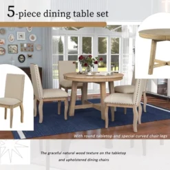 5 PCS Round Wood Extendable Dining Table Set With 4 Upholstered Dining Chairs-ModernLuxe 17 5 PCS Round Wood Extendable Dining Table Set With 4 Upholstered Dining Chairs-ModernLuxe -HOMES: Inside + Out Store GUEST a5510eb2 6547 4904 a54c 8bf06fd8ab57