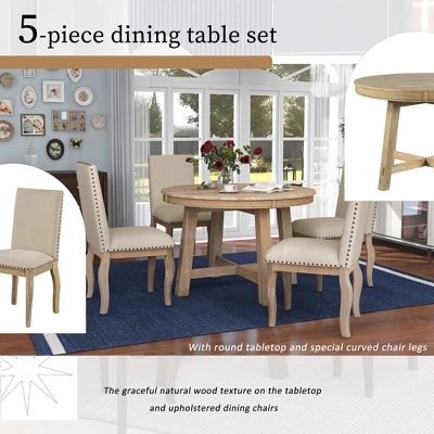 5 PCS Round Wood Extendable Dining Table Set With 4 Upholstered Dining Chairs-ModernLuxe 5 5 PCS Round Wood Extendable Dining Table Set With 4 Upholstered Dining Chairs-ModernLuxe - Image 3
